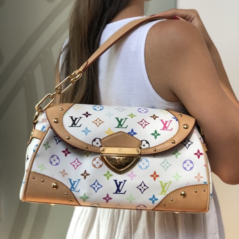 Rare! Louis Vuitton LV X Takashi BEVERLY White Multicolor Monogram Bag Blanco MM - Picture 6 of 16